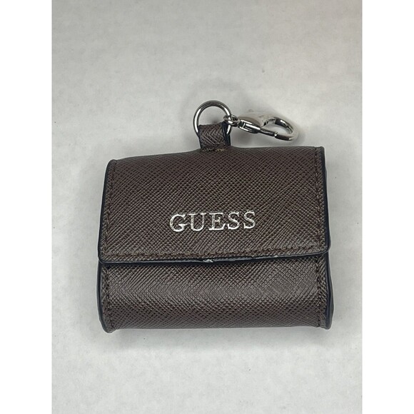 Guess Brown Mini Key FOB Change Pouch Wallet Coin Purse Airpods Case - Picture 1 of 3